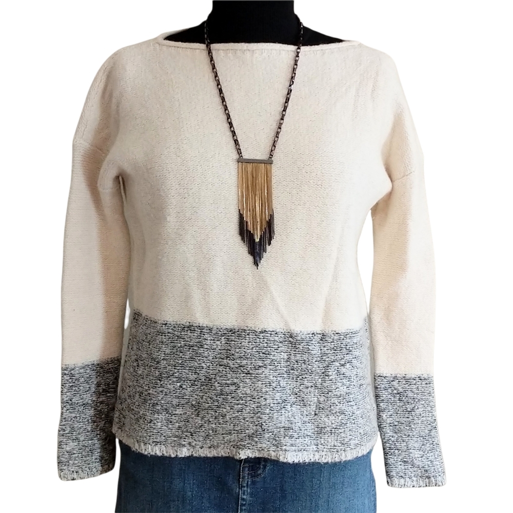 Vince 2 Tone Wool & Silk Boatneck Sweater Size Med